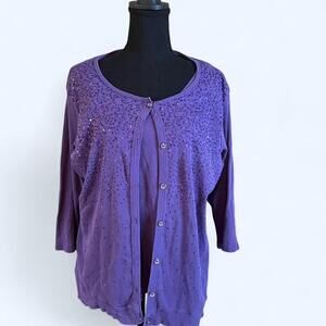 Purple Vintage 2000s Quacker Factory cardigan with sparkly beading Size XL